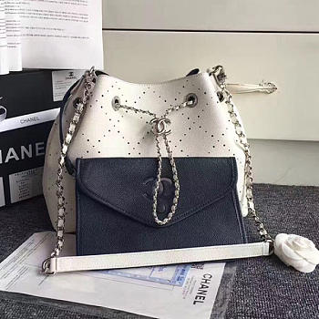 Chanel perforated drawstring bucket bag white | A93596 