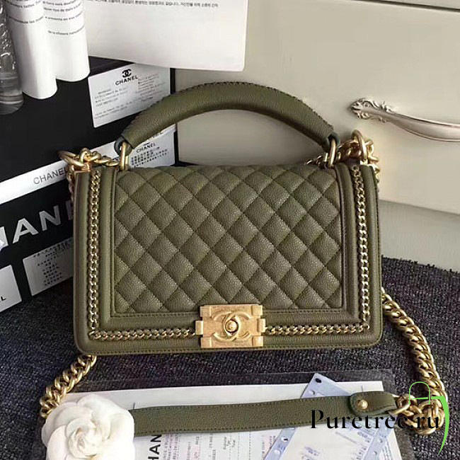 chanel quilted caviar boy bag with top handle green CohotBag 180302 vs09524 - 1