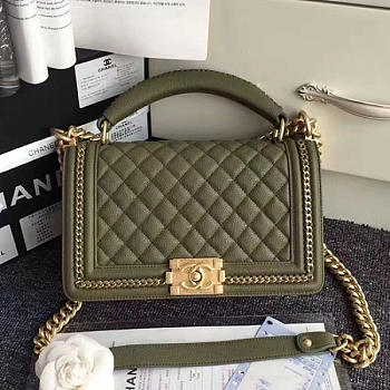 chanel quilted caviar boy bag with top handle green CohotBag 180302 vs09524