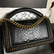 Chanel snake embossed boy bag with top handle black gold | A14041  - 2
