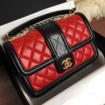 chanel quilted lambskin gold-tone metal flap bag red and black CohotBag a91365 vs01992
