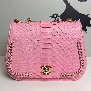 chanel snake embossed flap shoulder bag pink CohotBag a98774 vs09287