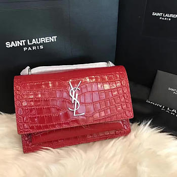 YSL sunset chain wallet in crocodile embossed shiny leather | 4860