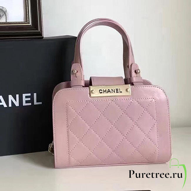 chanel small label click leather shopping bag pink CohotBag a93731 vs09584 - 1