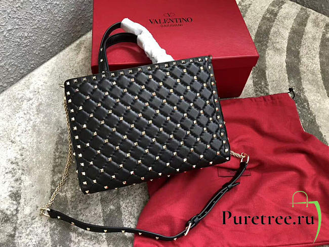 Valentino candystud quilted leather tote 0061 black - 1