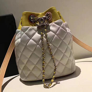 Chanel small drawstring bucket bag in white lambskin | A93730 