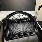 Chanel snake embossed boy bag with top handle black silver | A14041  - 2