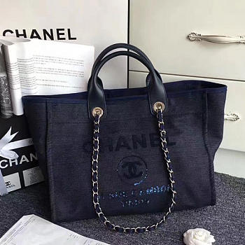 chanel canvas and sequins shopping bag blue CohotBag a66941 vs06532