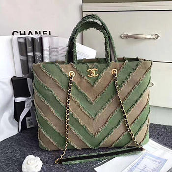 Chanel canvas patchwork chevron large shopping bag khaki | 260302 