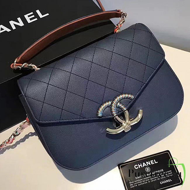 chanel grained calfskin flap bag with top handle blue CohotBag a93633 vs06142 - 1