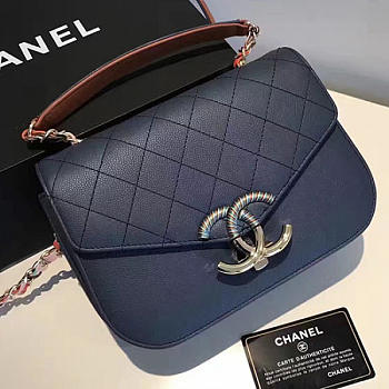 chanel grained calfskin flap bag with top handle blue CohotBag a93633 vs06142
