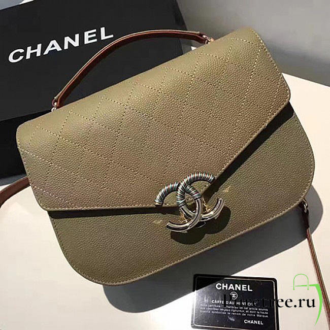 Chanel grained calfskin flap bag with top handle green a93633 vs09198 - 1