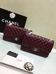 chanel lambskin leather flap bag wine red gold/silver 30cm  - 2