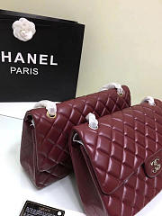 chanel lambskin leather flap bag wine red gold/silver 30cm  - 5