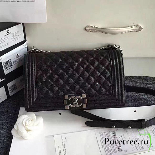 Chanel quilted caviar medium boy bag black | A180301 - 1