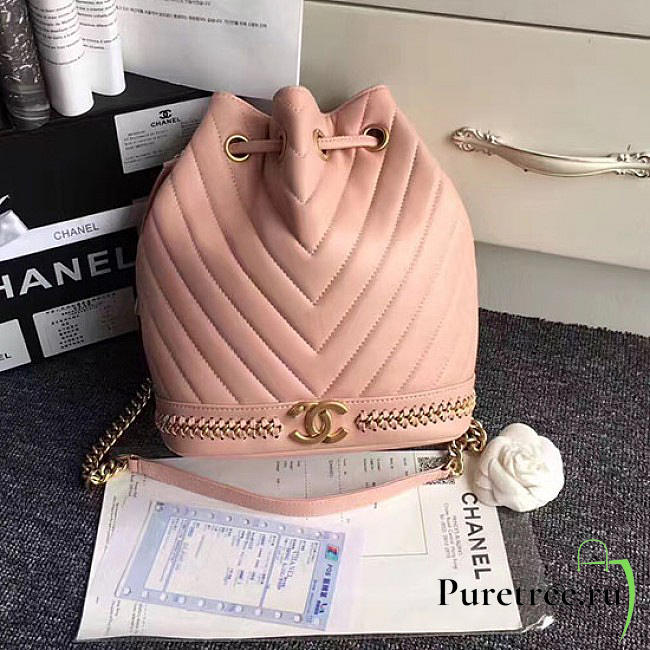 Chanel lambskin drawstring bucket bag pink | A91885  - 1