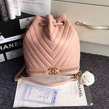 Chanel lambskin drawstring bucket bag pink | A91885 