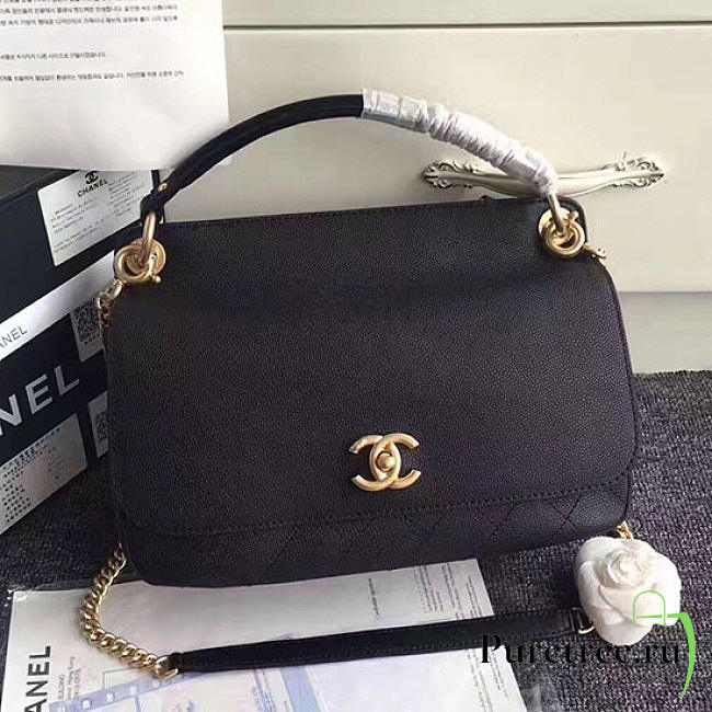 Chanel grained calfskin large top handle flap bag black a93757 vs08858 - 1