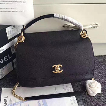 Chanel grained calfskin large top handle flap bag black a93757 vs08858