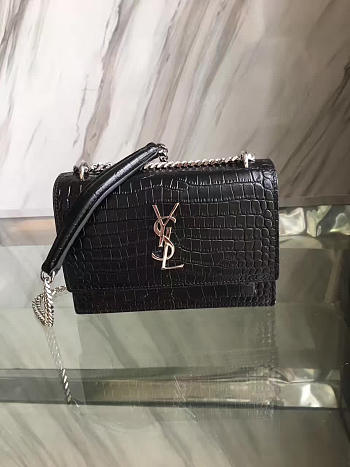 YSL sunset chain wallet in crocodile embossed shiny leather | 4843