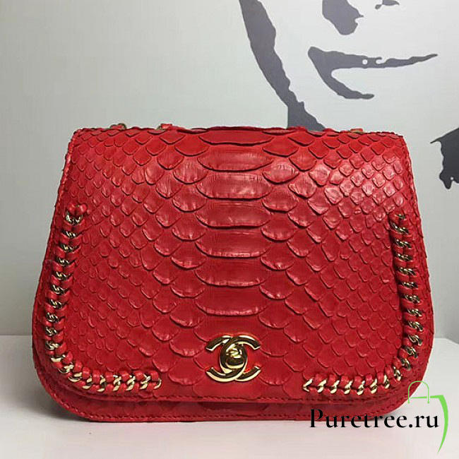 chanel snake embossedr flap shoulder bag red CohotBag a98774 vs03855 - 1