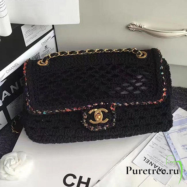 chanel crochet braid cayo coco flap bag black CohotBag a93680 vs09431 - 1