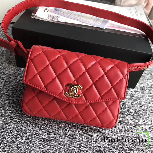 chanel chain hook belt quilted waist bag red CohotBag - 1