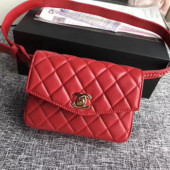 chanel chain hook belt quilted waist bag red CohotBag