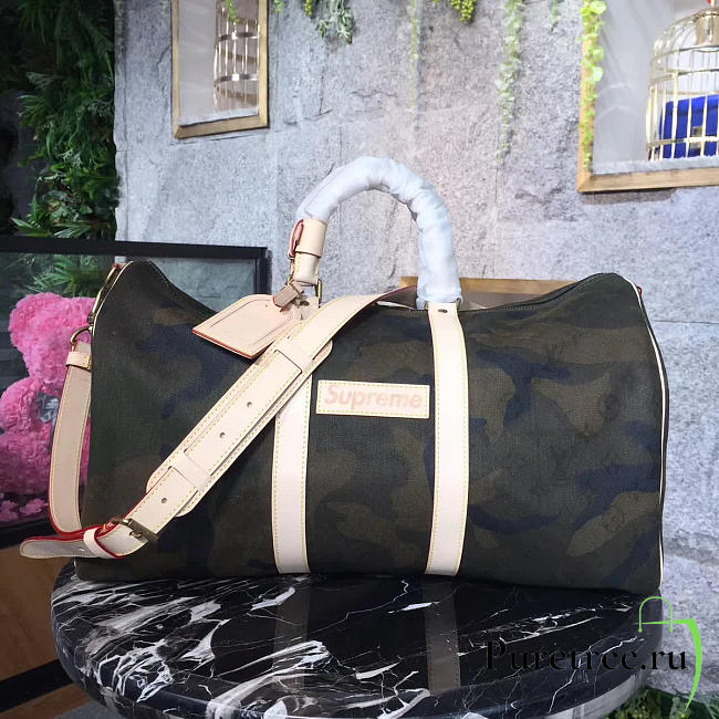 Louis Vuitton & Supreme Duffle Bag Keepall Green | 3741 - 1