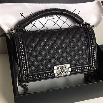 chanel caviar grained calfskin boy bag with top handle black CohotBag a14041 vs03895