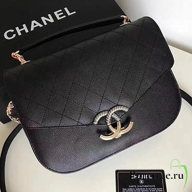 Chanel grained calfskin flap bag with top handle black a93633 vs04911 - 1