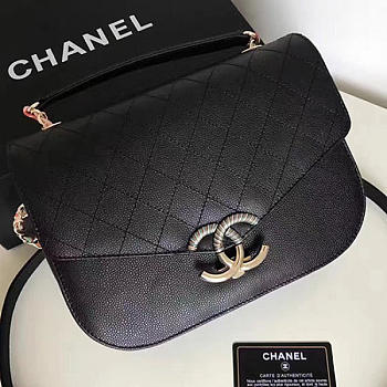 Chanel grained calfskin flap bag with top handle black a93633 vs04911