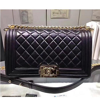 Chanel quilted lambskin medium boy bag gold hardware black | A67086