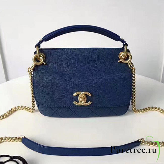 Chanel grained calfskin mini top handle flap bag blue a93756 vs00398 - 1