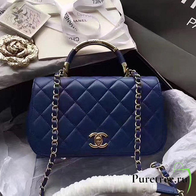 Chanel caviar quilted lambskin flap bag with top handle blue a93752 vs06898 - 1