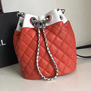 Chanel small drawstring bucket bag in red lambskin | A93730  - 1