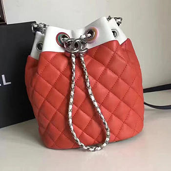 Chanel small drawstring bucket bag in red lambskin | A93730 