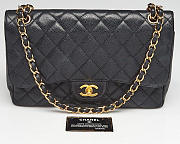 Chanel large classic handbag grained calfskin gold black - 30cm - 5
