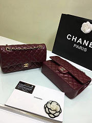 chanel lambskin leather flap bag gold/silver wine red 25cm - 6
