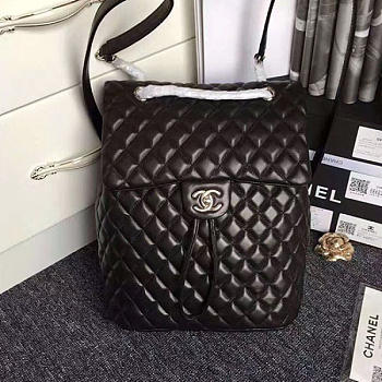 Chanel quilted lambskin large backpack black silver hardware | 170301 
