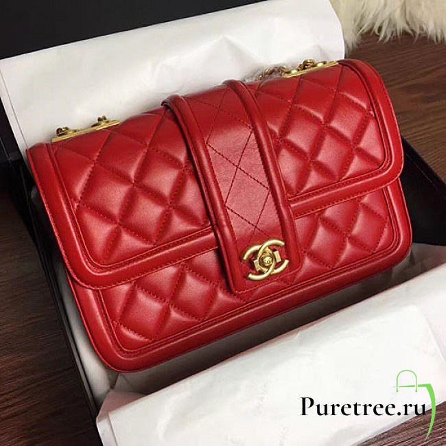 chanel quilted lambskin gold-tone metal flap bag red CohotBag a91365 vs02169 - 1