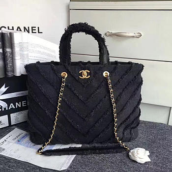 Chanel canvas patchwork chevron large shopping bag black | 260302 