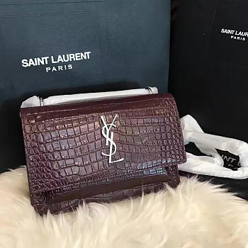 YSL sunset chain wallet in crocodile embossed shiny leather | 4841