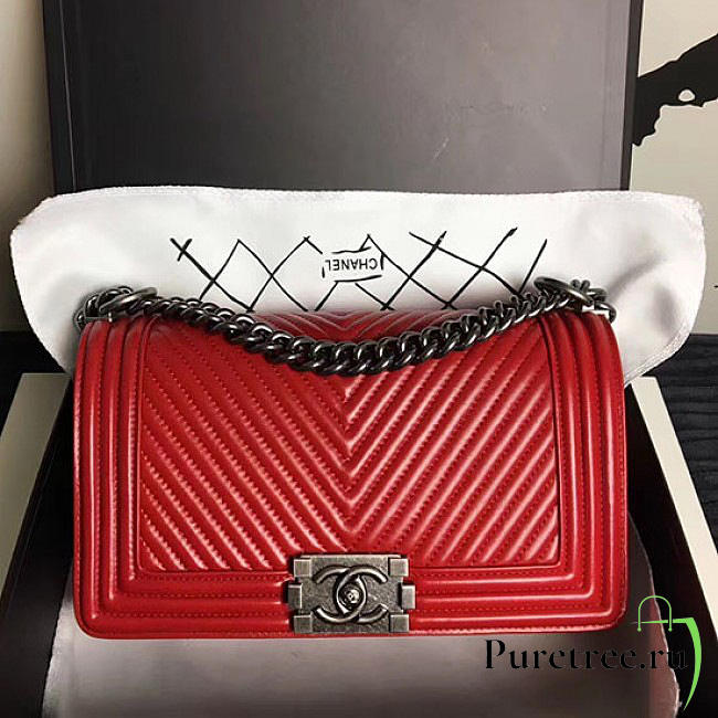 chanel medium chevron lambskin quilted boy bag red CohotBag a13043 vs08698 - 1