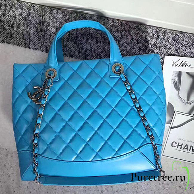 Chanel caviar quilted lambskin shopping tote bag blue | 260301 - 1