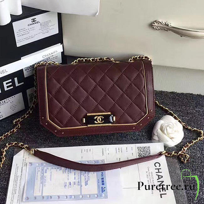 chanel lambskin and calfskin flap bag burgundy CohotBag a91836 vs07985 - 1