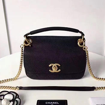 Chanel grained calfskin mini top handle flap bag black a93756 vs09826