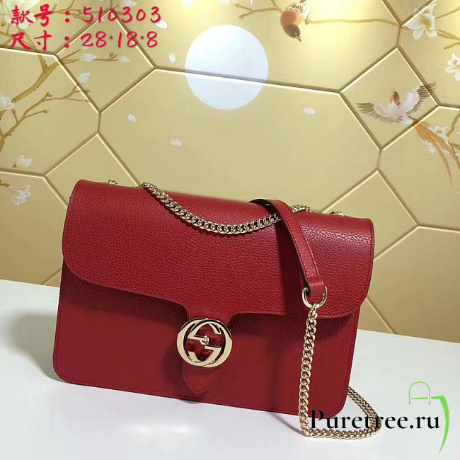 Gucci gg flap shoulder bag on chain red 510303 - 1
