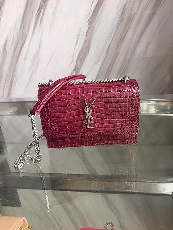 YSL sunset chain wallet in crocodile embossed shiny leather | 4867