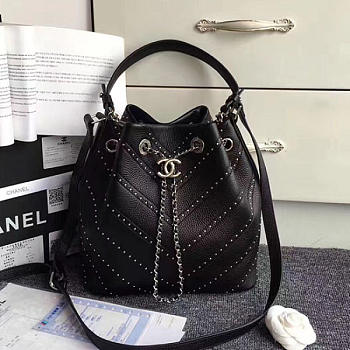 Chanel calfskin bucket bag black | A93598
